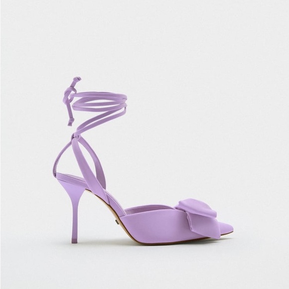 Zara Purple High Heel Slingback Shoes with Bow - Picture 16 of 17